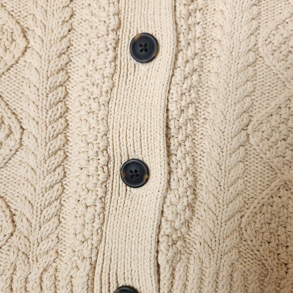 L.L. Bean Signature Cotton Fisherman Sweater Short Cardigan Beige Women Reg (S) - Picture 5 of 8